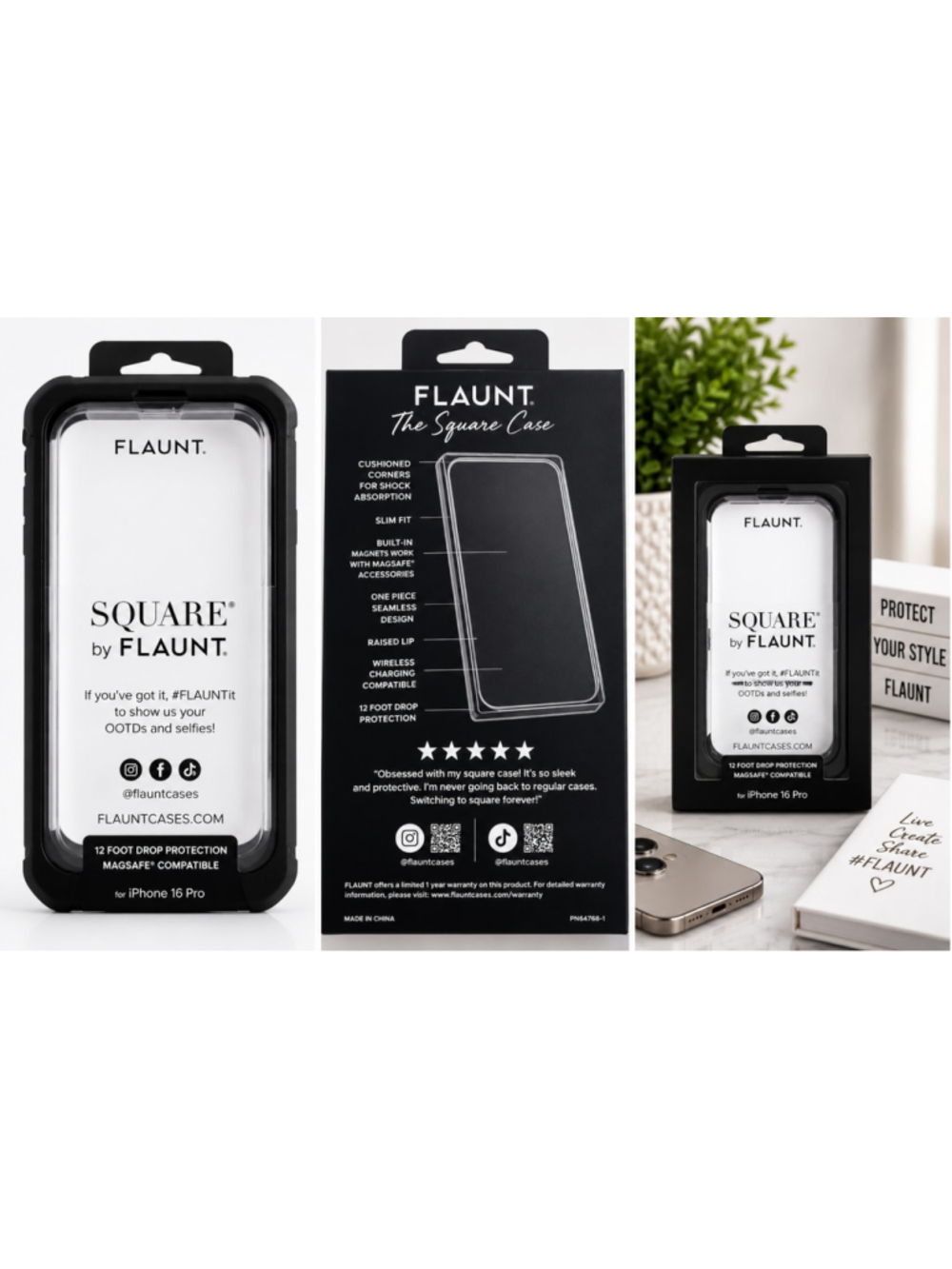 Flaunt Square Case for iPhone 16 Pro - Black - One Size